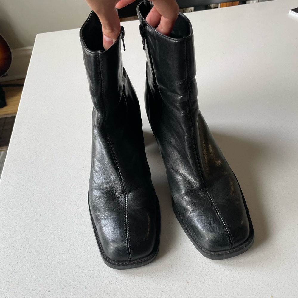 Black Vintage Square Toe Boots